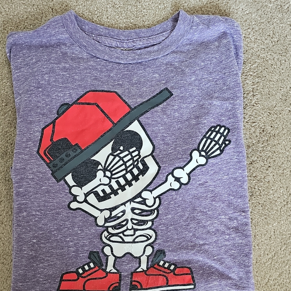 Hybrid Apparel Purple Tee with Skeleton and Red Cap